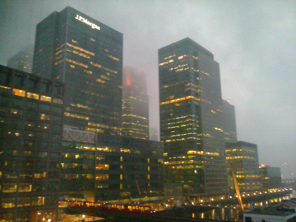 Bojan Salaj: View of Canary Wharf from the sixth floor of the hotel Britannia International, 2014.
