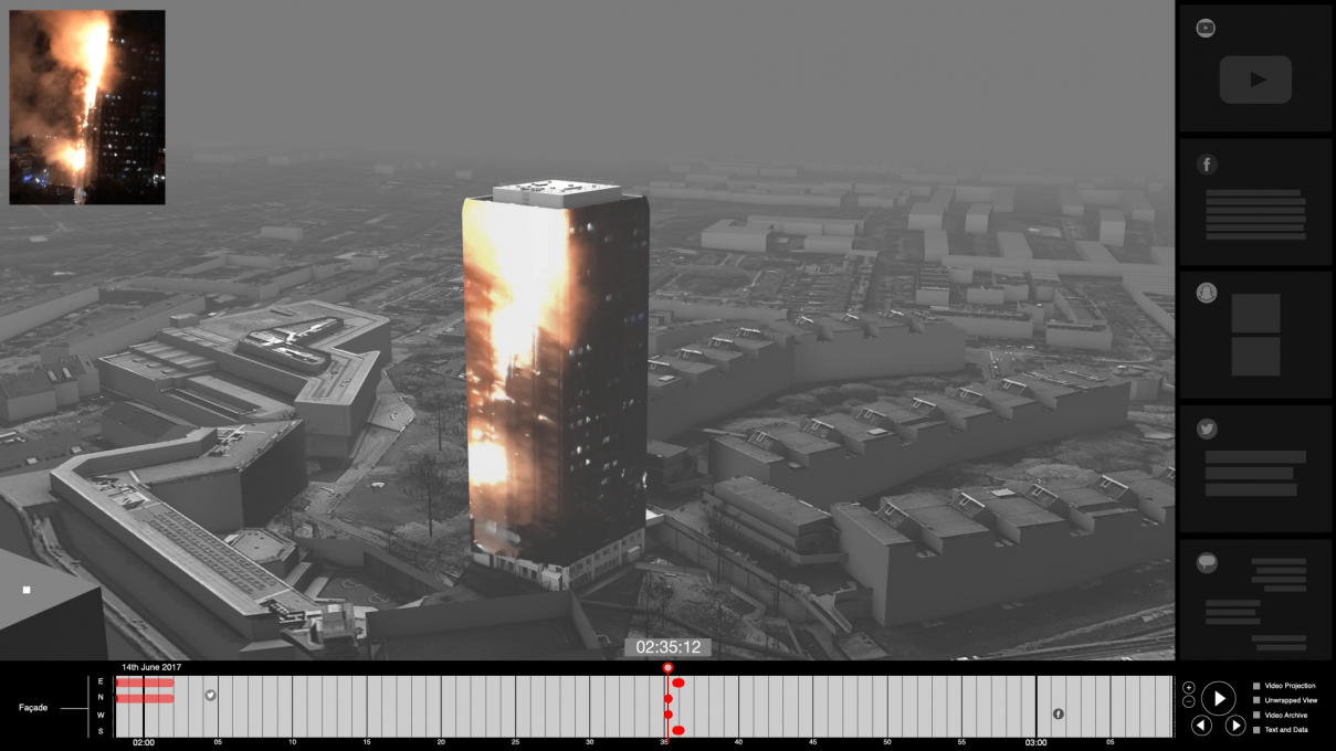 Fig. 3: Grenfell Tower Fire, London. 14 June 2017. Partial 3D reconstruction of the event.