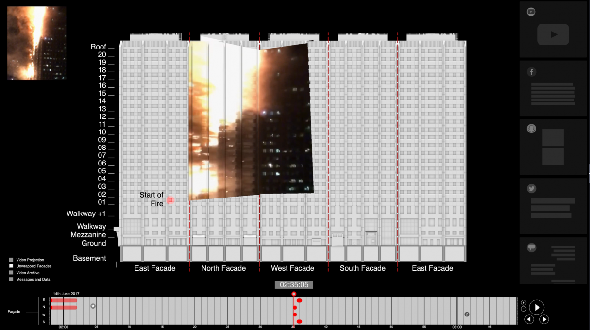 Fig. 5: Grenfell Tower Fire, London. 14 June 2017. Partial 3D reconstruction of the event.