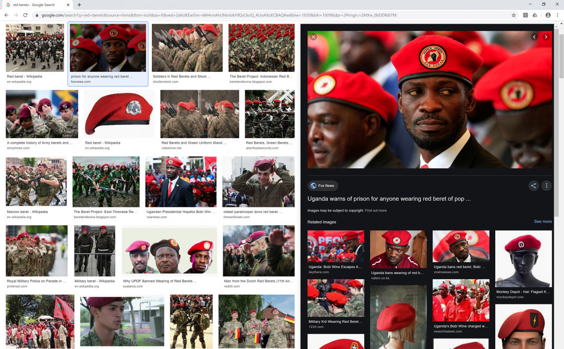 Nataša Ilec: Protest, Symbol, and Web Browser. Google image search. Search word: “Red Berets”. Screen shot, November 28, 2019.