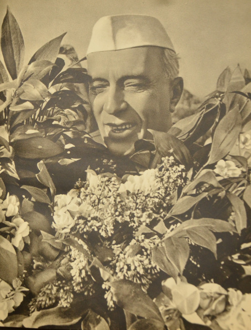 Figure 5. Close-up of Nehru surrounded by flowers, NML-60878 in Jawaharlal Nehru in the Soviet Union (Moscow: State Fine Arts Publishing House, 1955). Reproduced by permission of Nehru Memorial Library, New Delhi.